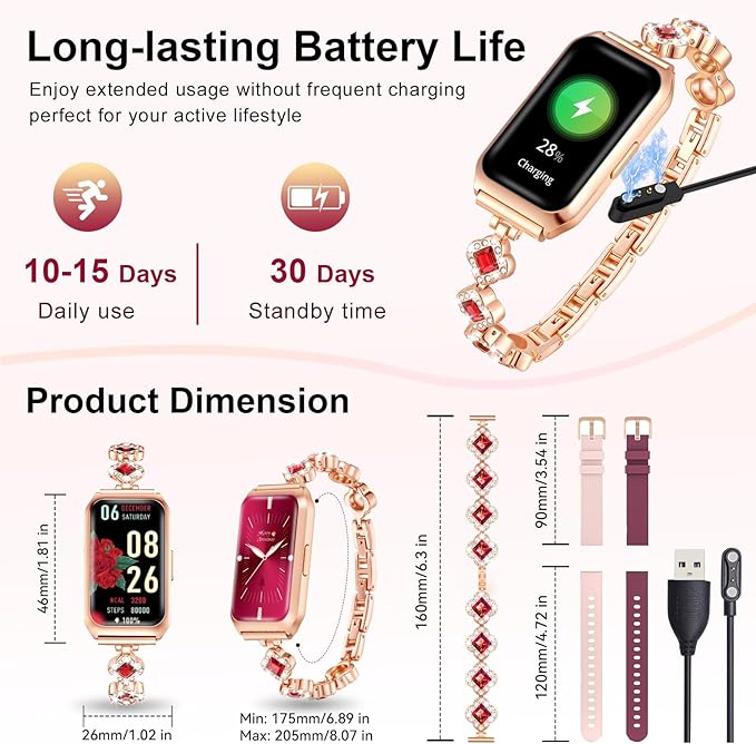 Smart Watches for Women,Fitness Tracker Watches with Sleep Monitor/Heart Rate/Blood Oxygen,IP68 Waterproof FitnessTracker with Long Battery Life,Excellent Appearance Design for Android/iOS Phones