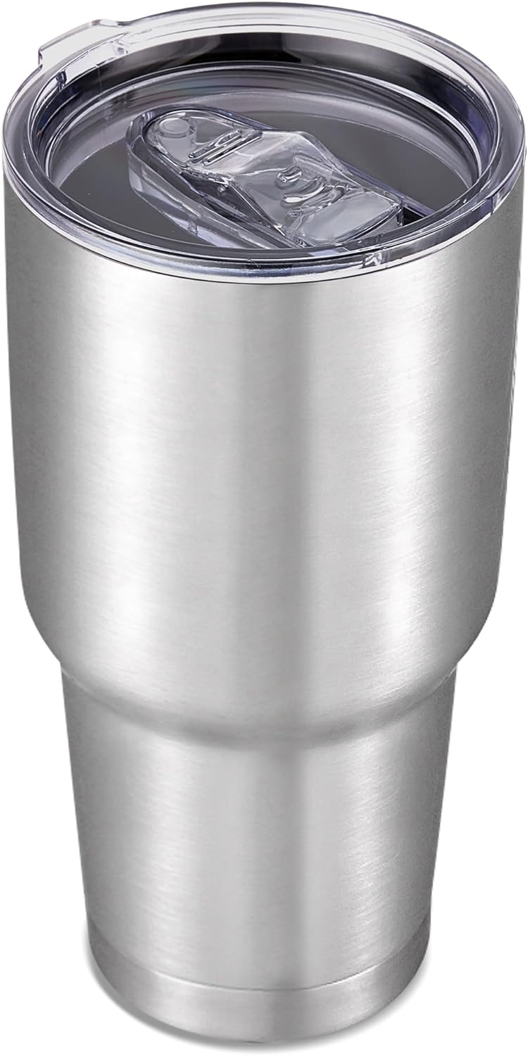 30 oz Tumbler with Lid Stainless Steel Tumblers Vacuum Insulated Cup Reusable Powder Coated Travel Mug Double Wall Leak Proof Portable Cups Keep Cold Drinks for 12 Hours, Stainless, 1 Pack