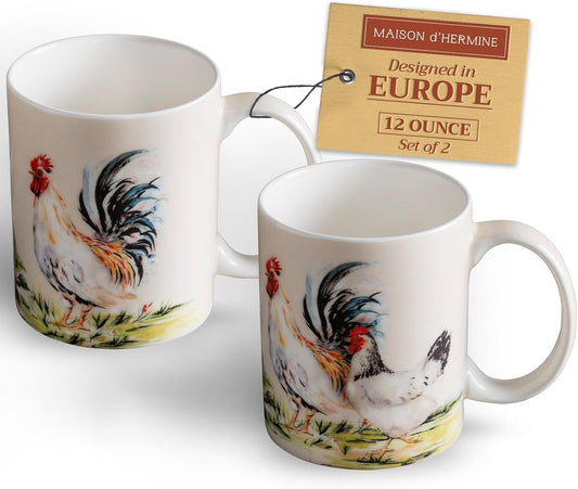 Maison d' Hermine Coffee Mug with Handles Fine Bone China Mugs Pack of Two Tea Cups for Hot Beverages Cappuccino Latte Home Restaurant Office Perfect for Gift (Campagne, 12 Ounce)