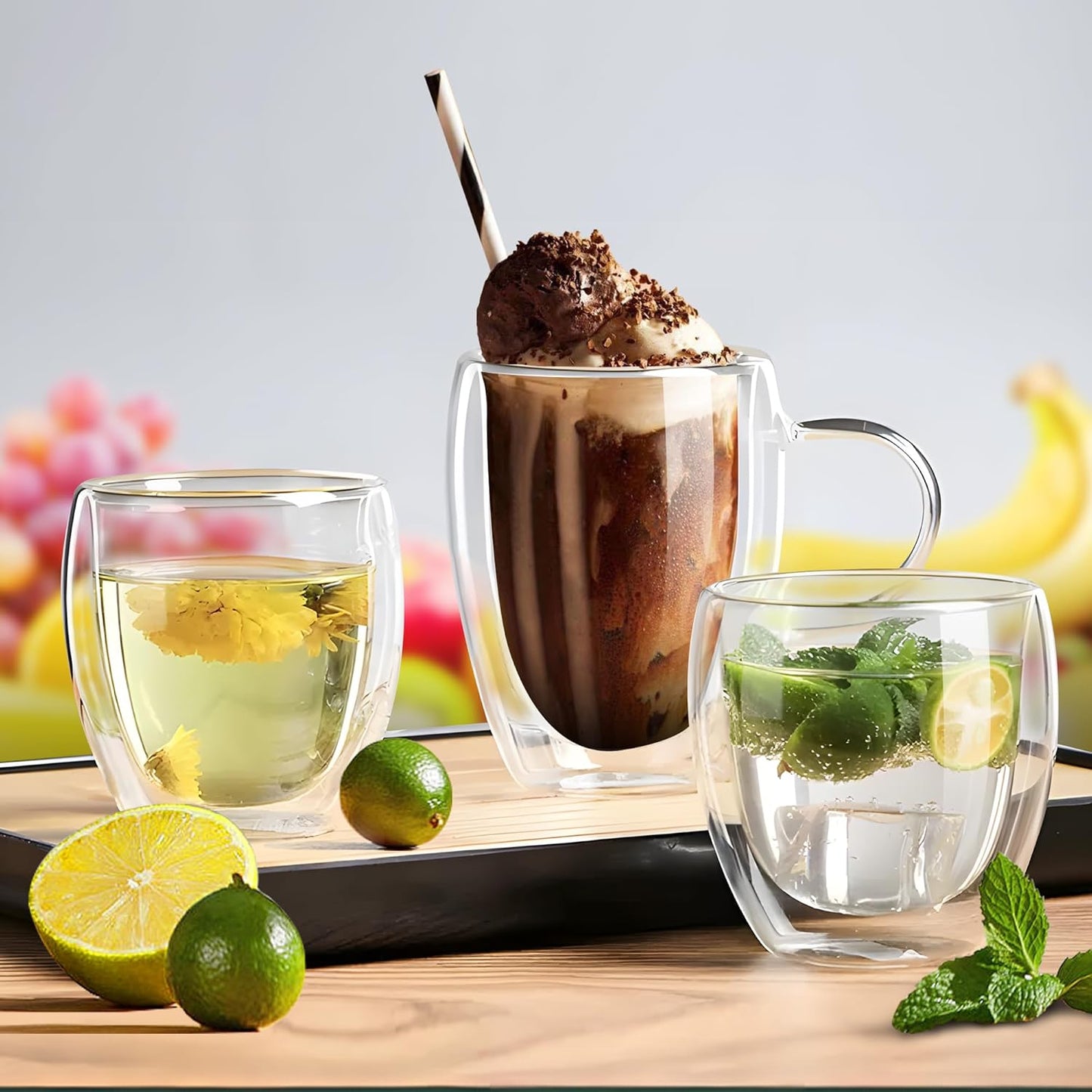 Set of 4 Double Walled Glass Coffee Mugs 5 Ounces Insulated Layer Coffee Cups Borosilicate Glass Espresso Cup for Hot Beverage,Cappuccino,Tea,Latte,Wine,Microwave Safe