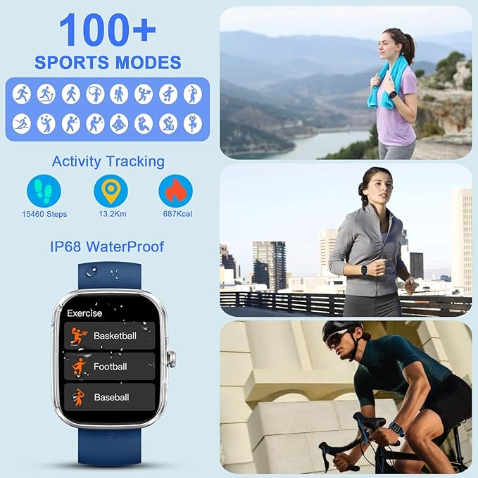 Smart Watch(Answer/Make Calls), 1.91" Smartwatches for Men Women, Fitness Tracker with 110+ Sport Modes, IP68 Waterproof, Heart Rate/Sleep/Spo2 Monitor, Pedometer, Activity Tracker for Android iOS