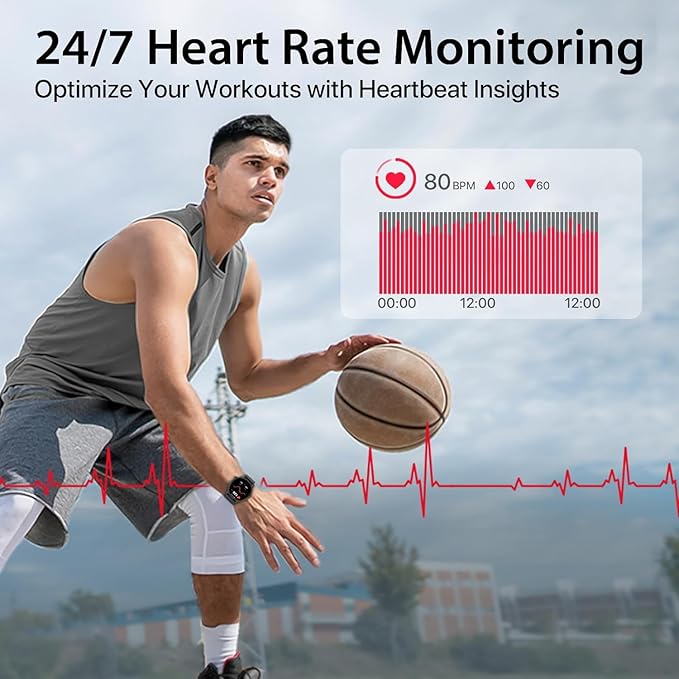 Smart Watch for Men, Running Watches for Men, Fitness Activity Tracker Watch, Dail Call 150+ Sport Modes Step Calorie Counter Pedometer Heart Rate Sleep Tracker, 1.4" Black Round