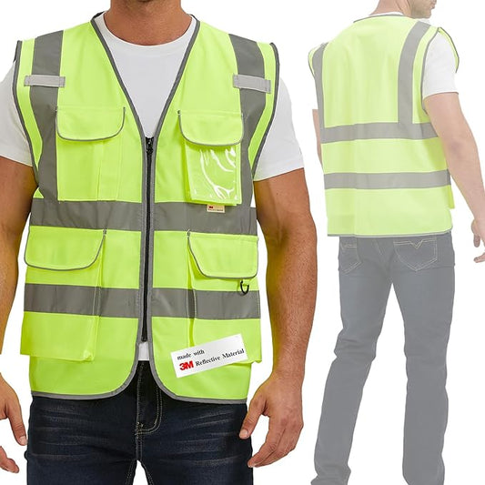 SIFE Reflective Safety Vest High Visibility Vest With 7 Pockets And YKK Zipper, ANSI/ISEA Class 2 Standard, Made With 3M Reflective Tape(03YG-Yellow,4XL)