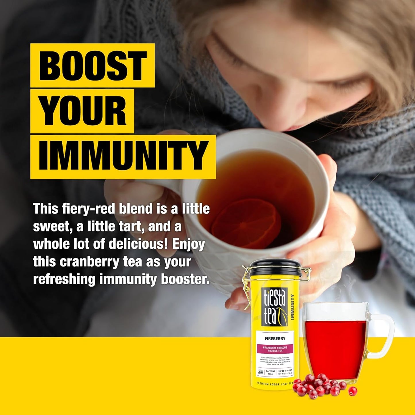 Tiesta Tea - Fireberry Cranberry Hibiscus Rooibos Tea | Loose Leaf | Premium Non-Caffeinated Rooibos Blend | Make Hot or Iced & Brews Up to 50 Cups | 30oz Refillable Tin, Pack of 6