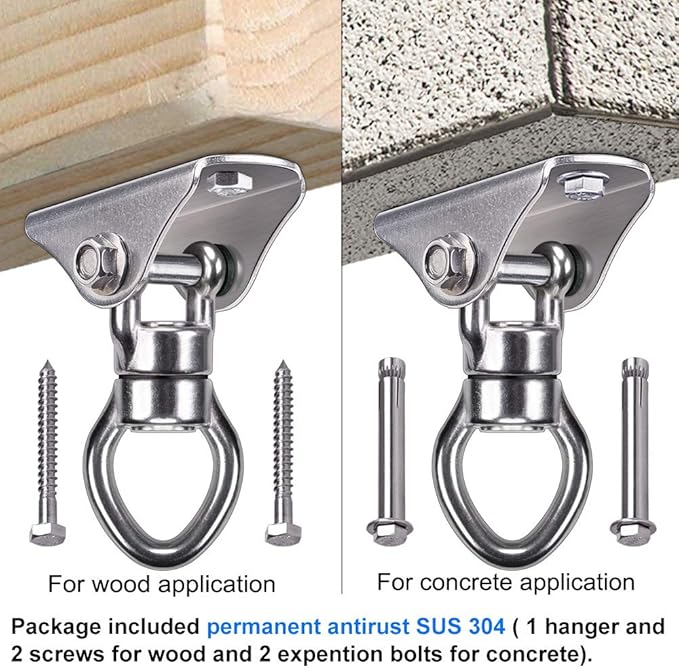 SELEWARE Silent Bearing Swing Hanger, Heavy Duty 360° Rotate Swing Swivel Hook, 1200LB Capacity for Wooden Concrete Playground Yoga Hammock Chair Rope Punching Bag Porch Swing Set