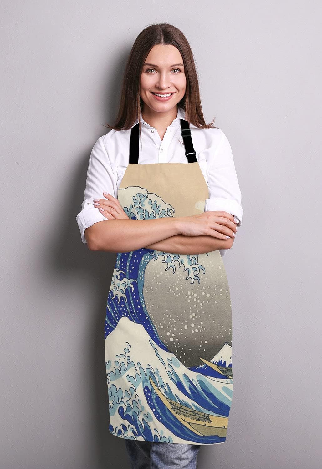 Hokusai The Great Wave Bib Apron with Adjustable Neck for Men Women,Suitable for Home Kitchen Cooking Waitress Chef Grill Bistro Baking Apron