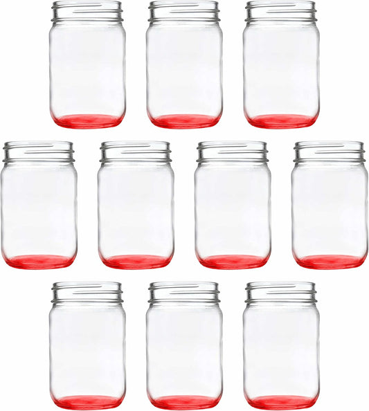DISCOUNT PROMOS Decorating Mason Jars 12 oz. Set of 10, Bulk Pack - Glass Jars for Overnight Oats, Candies, Fruits, Pickles, Spices, Beverages - Red