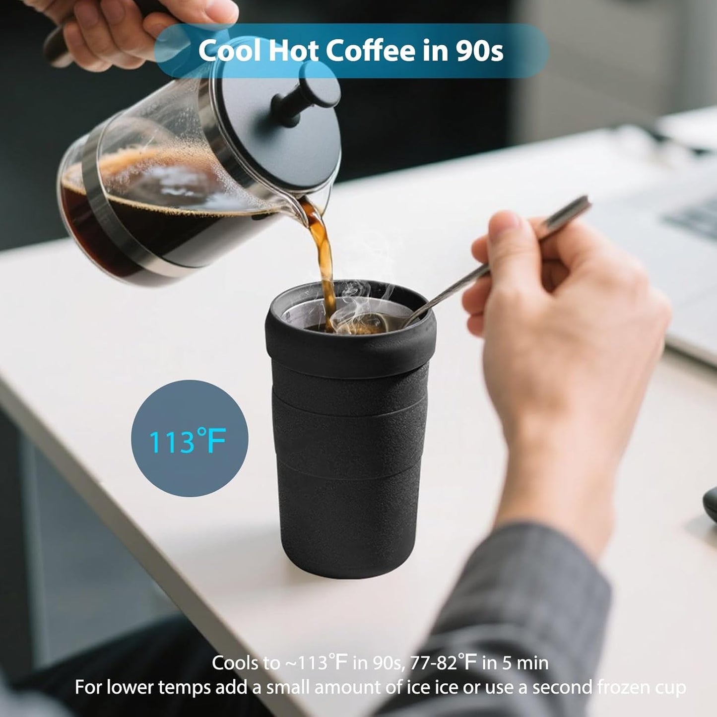 Iced Coffee Tumbler, 45℉ Insulated Beer Mug for Freezer, (Ice-Free) Double-walled Freezable Slushie Cup with Stainless Steel Liner, Travel Coffee Mug Reusable, with Lid and Straw, 16oz (1, Black)