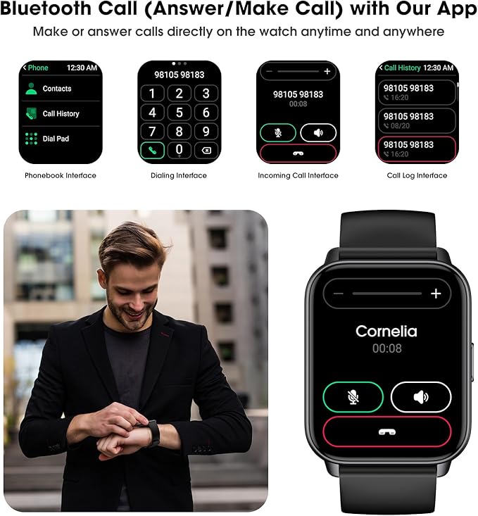 Smart Watch for Men Women, 1.91'' Big Font No App/Phone Required, Fitness Tracker with Pedometer, Bluetooth Call (Answer/Make Call), Heart Rate Blood Oxygen Monitor Step Counter, 100+ Sports Modes