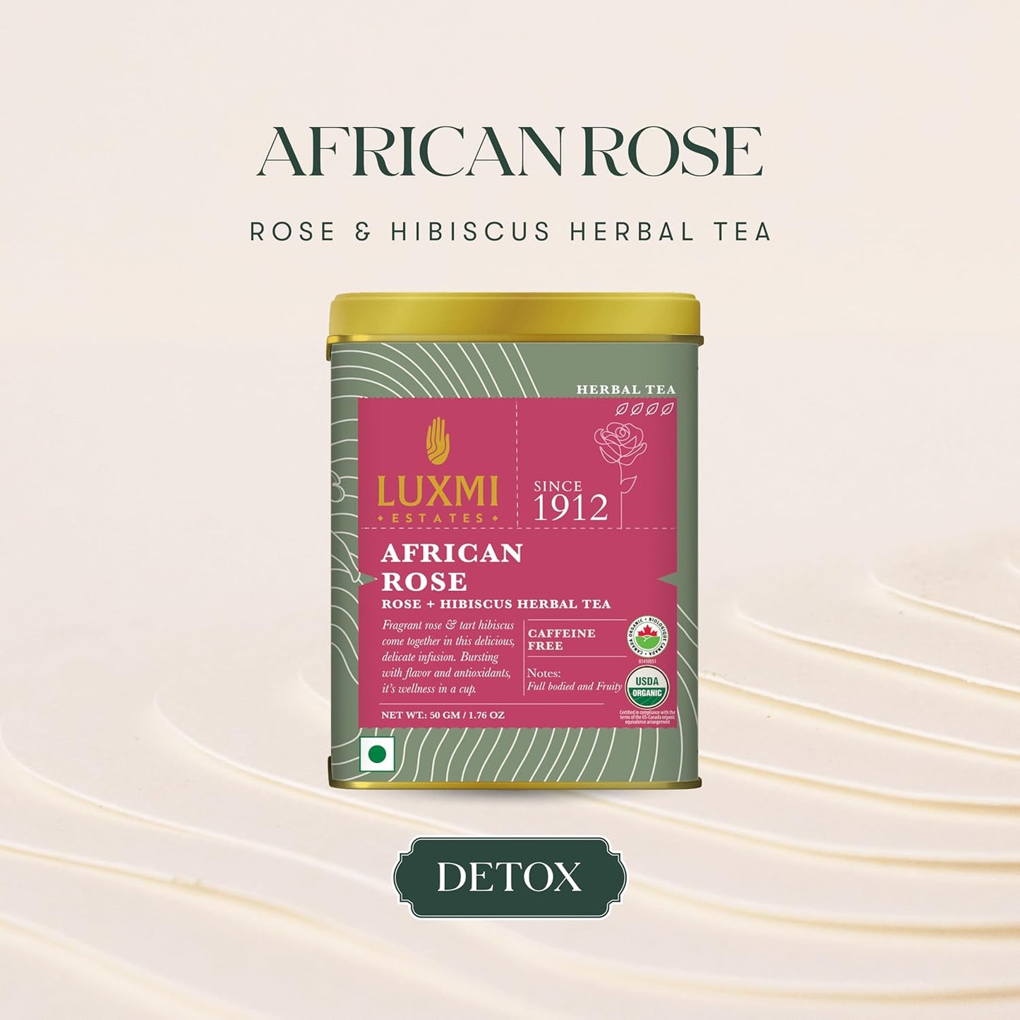 Luxmi Estates - African Rose - Organic Hibiscus Rose Tea - Loose Leaf - 50g (25 Cups) | With Soothing Rose and Hibiscus | Great for Skin DeTox - Supports a Healthy Glow