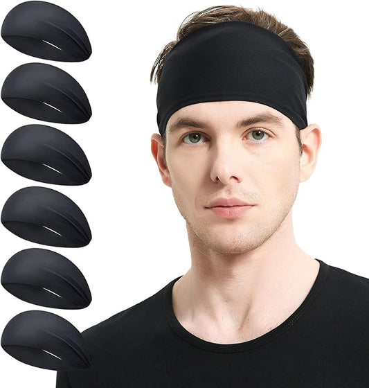 Running Headbands for Men（4 or 6 Pack, Mens Stretchy Headband for Football,Cycling,Basketball,Yoga,Fitness Workout Unisex Quick-Dry Sweatband