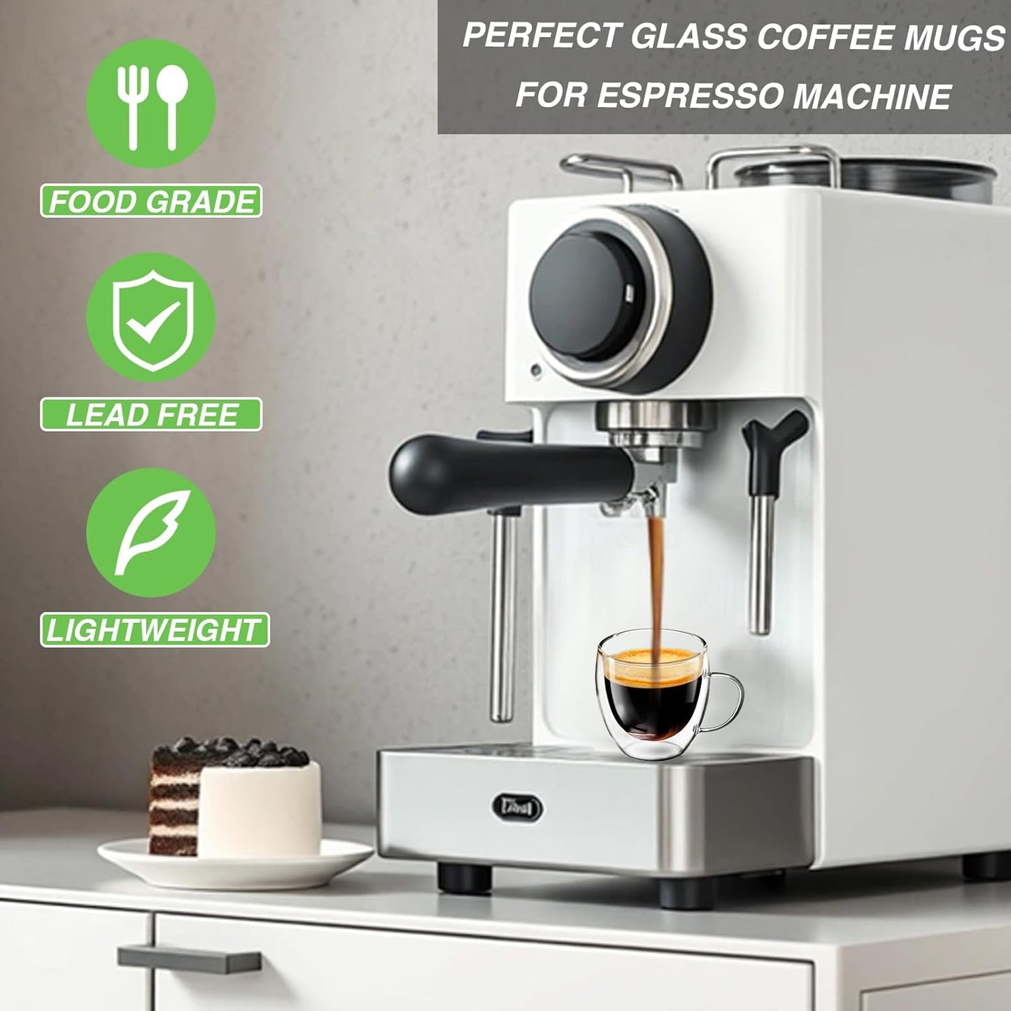 Espresso Cups Set of 4, 5 OZ Expresso Shots Glass Cups, Double Walled Glass Coffee Mugs with Handles, Espresso Machine Accessories, Insulated Espresso Shot Glasses, Clear Nespresso Cup for Cappuccino