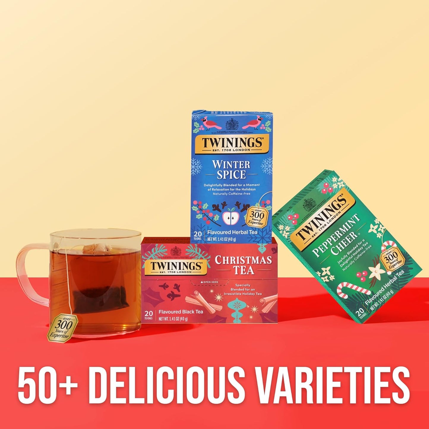 Twinings Winter Spice Herbal Tea Individually Wrapped, 20 Count (Pack of 6), Camomile, Apple, Cinnamon, & Clove, Caffeine-Free, Enjoy Hot or Iced, 120 Teabags