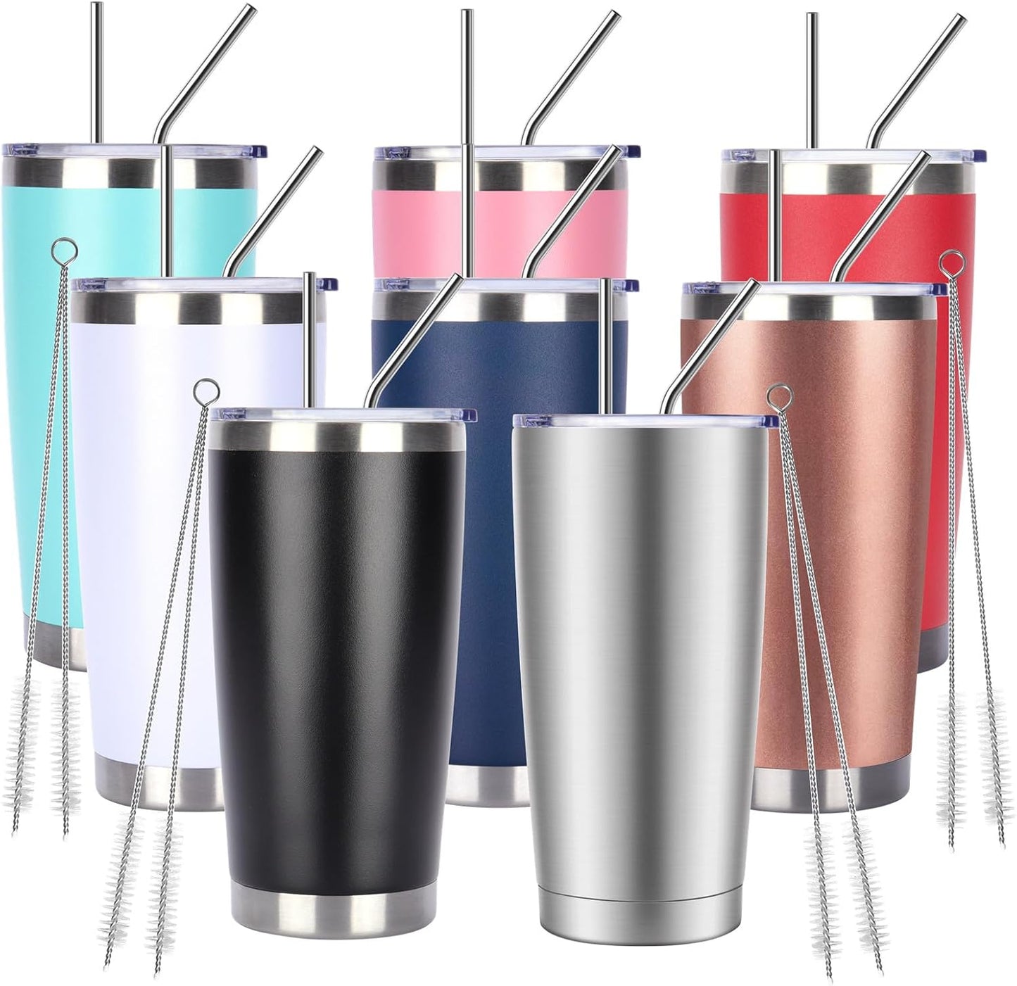 Pandance 20oz Stainless Steel Insulated Tumblers with Lid and Straw Bulk, Double Wall Vacuum Water Cups for Hot & Iced Coffee Drinks Travel Mug (Mix, 8 pack)