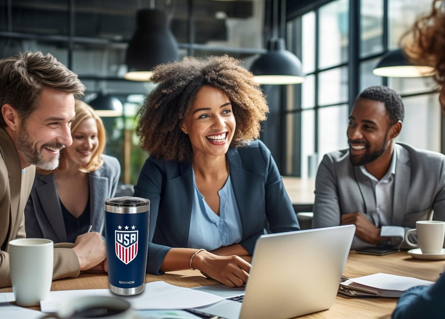 QUENCH Stainless Steel Tumbler 20oz, Double Wall Vacuum Insulated Powder Coated, USA, Indigo Blue, with MagnaLock Lid, Insulated USA Travel Coffee Mug Cup Tumbler, QU0001-BL1