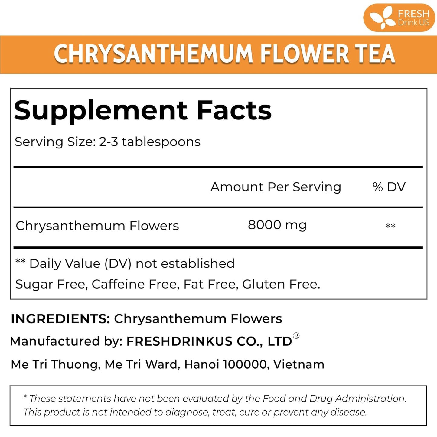 FreshDrinkUS, Premium 8oz Chrysanthemum Flowers, 100% Natural & Pure Chrysanthemum Flower Dried, Chrysanthemum Herbal Tea, No Additives, No Caffeine, Vegan