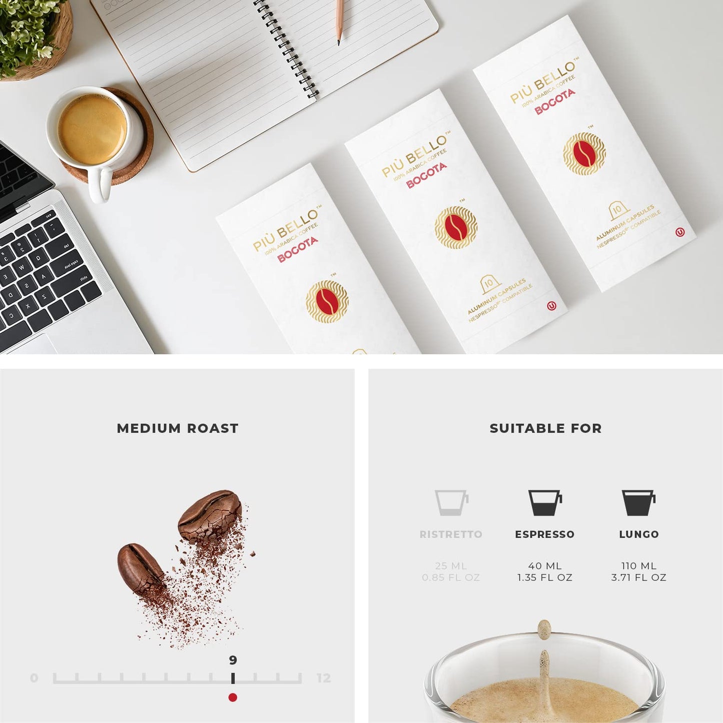 Piu Bello Bogota Espresso Coffee Pods for Nespresso Original Machines – Compatible Capsules Pack – Rich & Balanced Taste – Strong Italian Espresso Flavor – Kosher Certified (60 Count, Single Flavor)