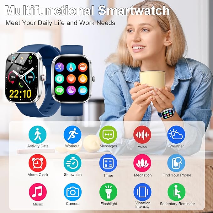 Smart Watch(Answer/Make Calls), 1.91" Smartwatches for Men Women, Fitness Tracker with 110+ Sport Modes, IP68 Waterproof, Heart Rate/Sleep/Spo2 Monitor, Pedometer, Activity Tracker for Android iOS