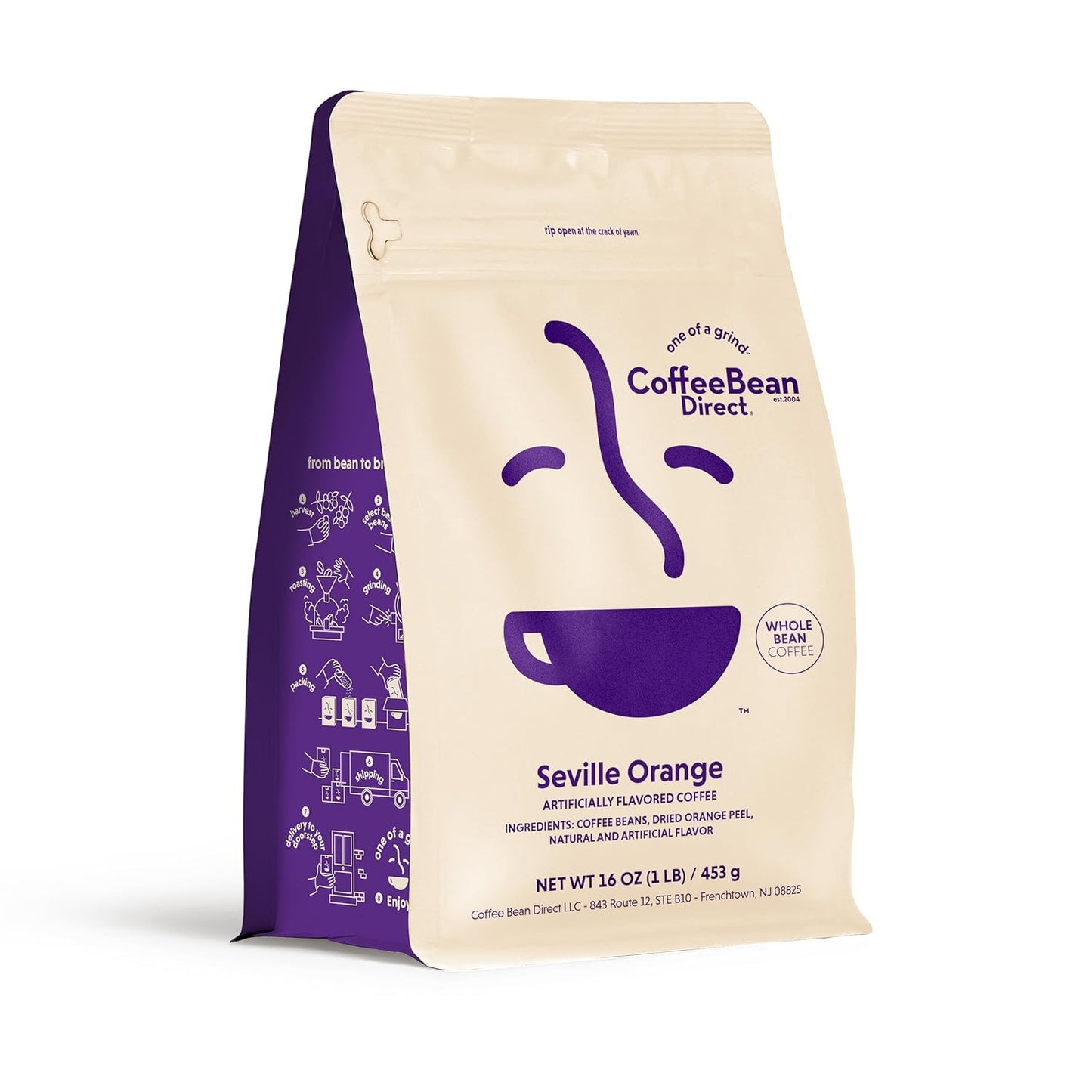 Coffee Bean Direct Seville Orange Flavored, Whole Bean Coffee, 1 Pound Bag (Pack of 1)