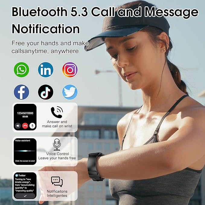 Smart Watch (Answer/Make Call), 1.85" Smartwatch for Men Women, 2025 Fitness Watch, 110+ Sport Modes/Heart Rate/Sleep Monitor/Pedometer, IP68 Waterproof Fitness Activity Tracker for Android iOS, Black