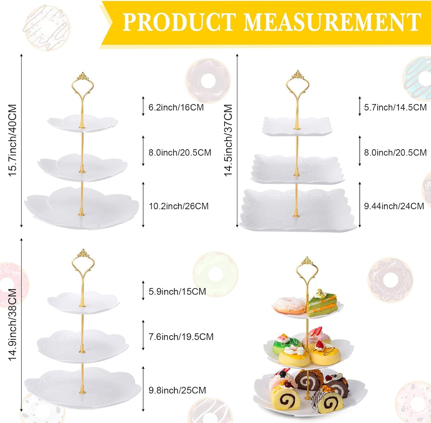 Sawysine 6 Pack 3 Tiers Dessert Stand Plastic Cupcake Stand Serving Trays Cupcake Display Stand Cookie Tray for Party and Platter for Home(Gold)