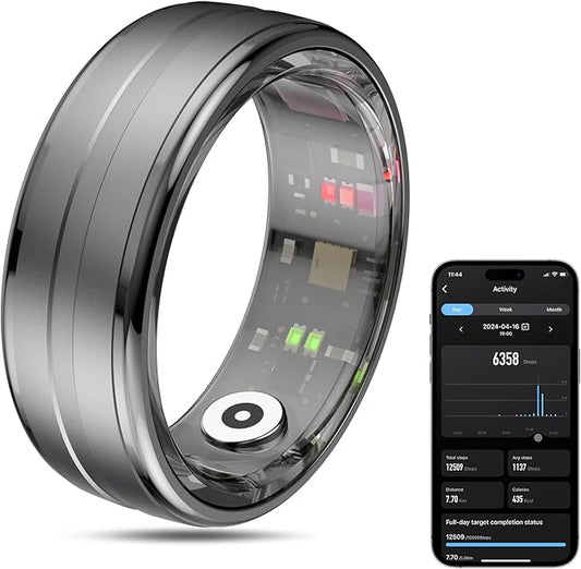 Smart Ring Health Tracker for Men/Women,Fitness Ring Sleep Tracker,Fast Charging for Long-Lasting Use,for Pedometer Exercise,Monitor Sleep, Heart Rate, Stress,Waterproof (Deep Gray, 12)
