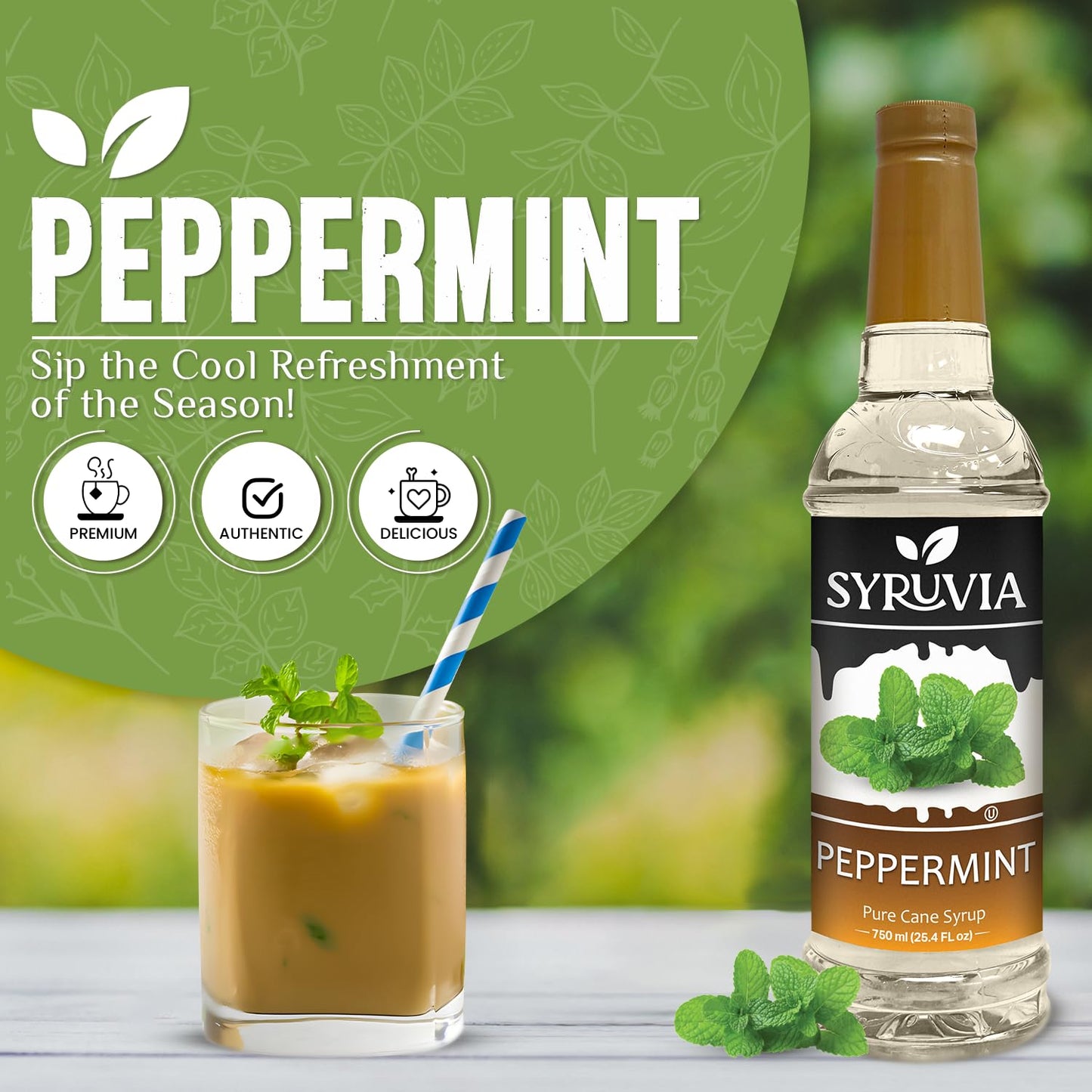 Syruvia Peppermint Syrup for Coffee 25.4 Ounces Peppermint Flavoring for Coffee