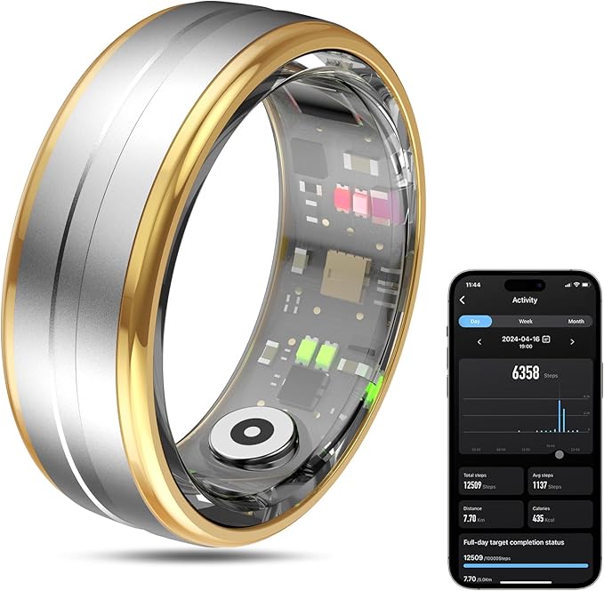 Smart Ring Health Tracker for Men/Women,Fitness Ring Sleep Tracker,Fast Charging for Long-Lasting Use,for Pedometer Exercise,Monitor Sleep, Heart Rate, Stress,Waterproof (Silver, 12)