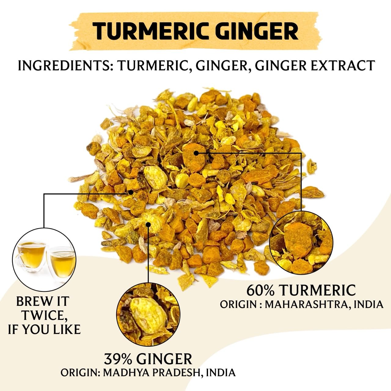BREWIX, Turmeric Ginger Loose Herbal Tea (100+ Cups, 7.05oz/200g) Caffeine & Gluten Free | Ginger Root Tea | Savory & Spicy