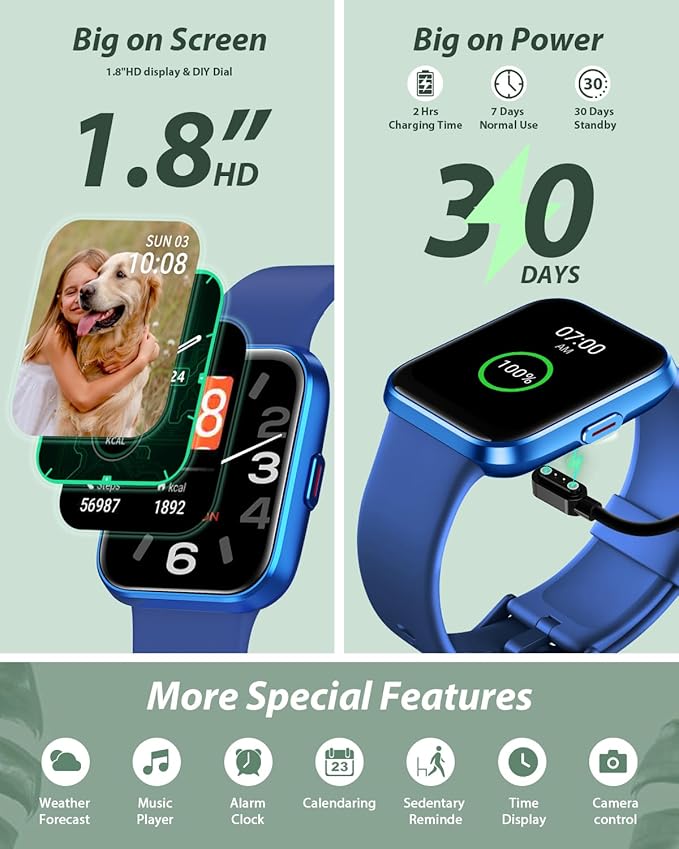 Smart Watch for Men Women(Call Receive/Dial), Alexa Built-in, 1.8" Touch Screen Fitness Tracker with Heart Rate Sleep Tracking, 100 Sports Modes, 5ATM Waterproof Smartwatch for Android iPhone