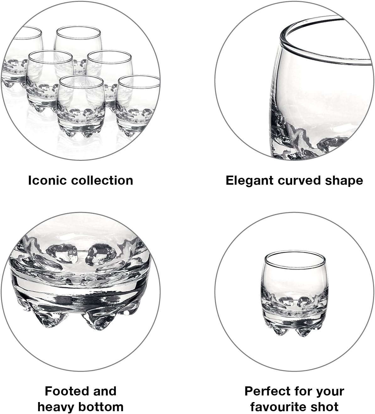 Bormioli Rocco Galassia Shot Glasses – Gift Set Of 6 Drinking Shot Cups With Elegant Curved Shape, Heavy Sham & Interlocking Feet – Short Shooter Tumblers For Liquors & Spirits (2.25oz)