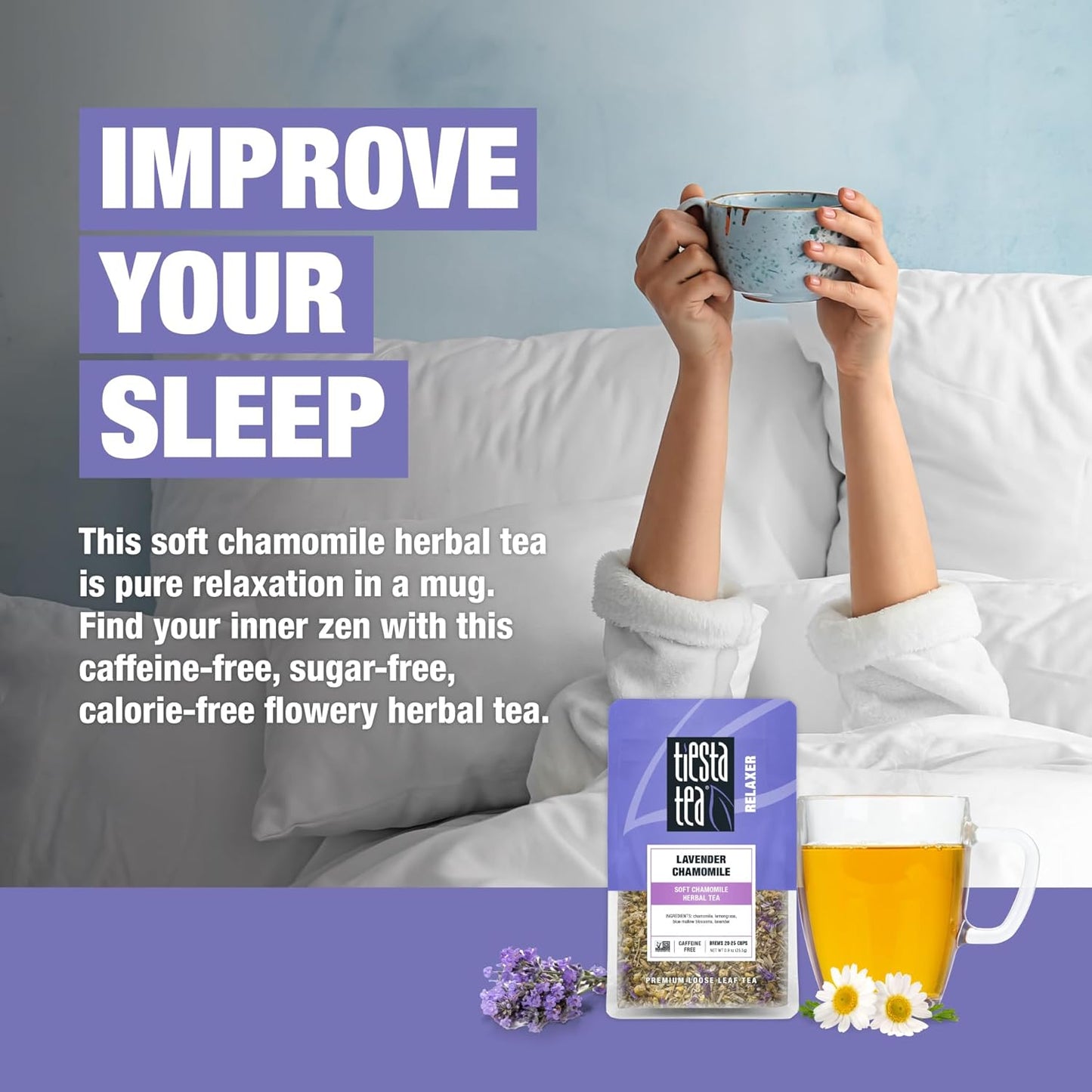 Tiesta Tea - Lavender Chamomile | Loose Leaf | Soft Chamomile Herbal Tea | Premium Non-Caffeinated Blend | Make Hot or Iced & Brews Up to 25 Cups | 5.4 Ounce Resealable Pouch, Pack of 6