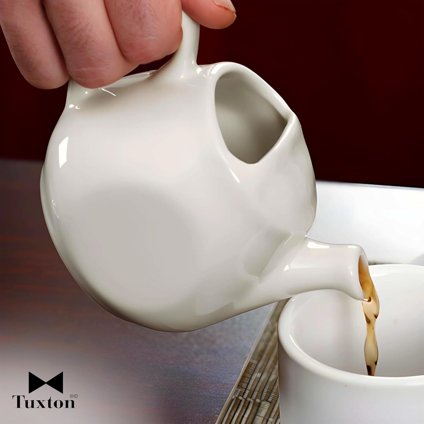 Tuxton China BET-1001 Teapot, 10 oz., 3-3/8"H, Without Lid, Microwave and Dishwasher Safe, Oven Proof, Fully Vitrified, Ceramic, TuxCare, Healthcare, American White/Eggshell, Pack of 6