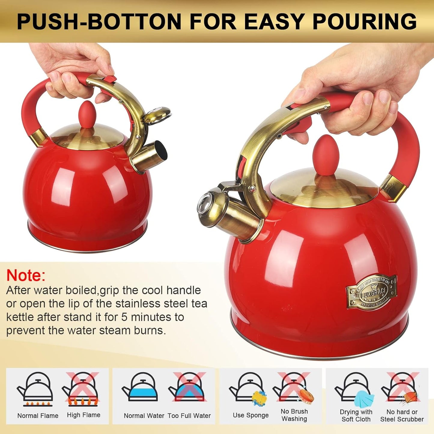3Quart Whistling Tea Kettle Classic Teapot Stainless Steel Teakettle with Cool Grip for Stovetop