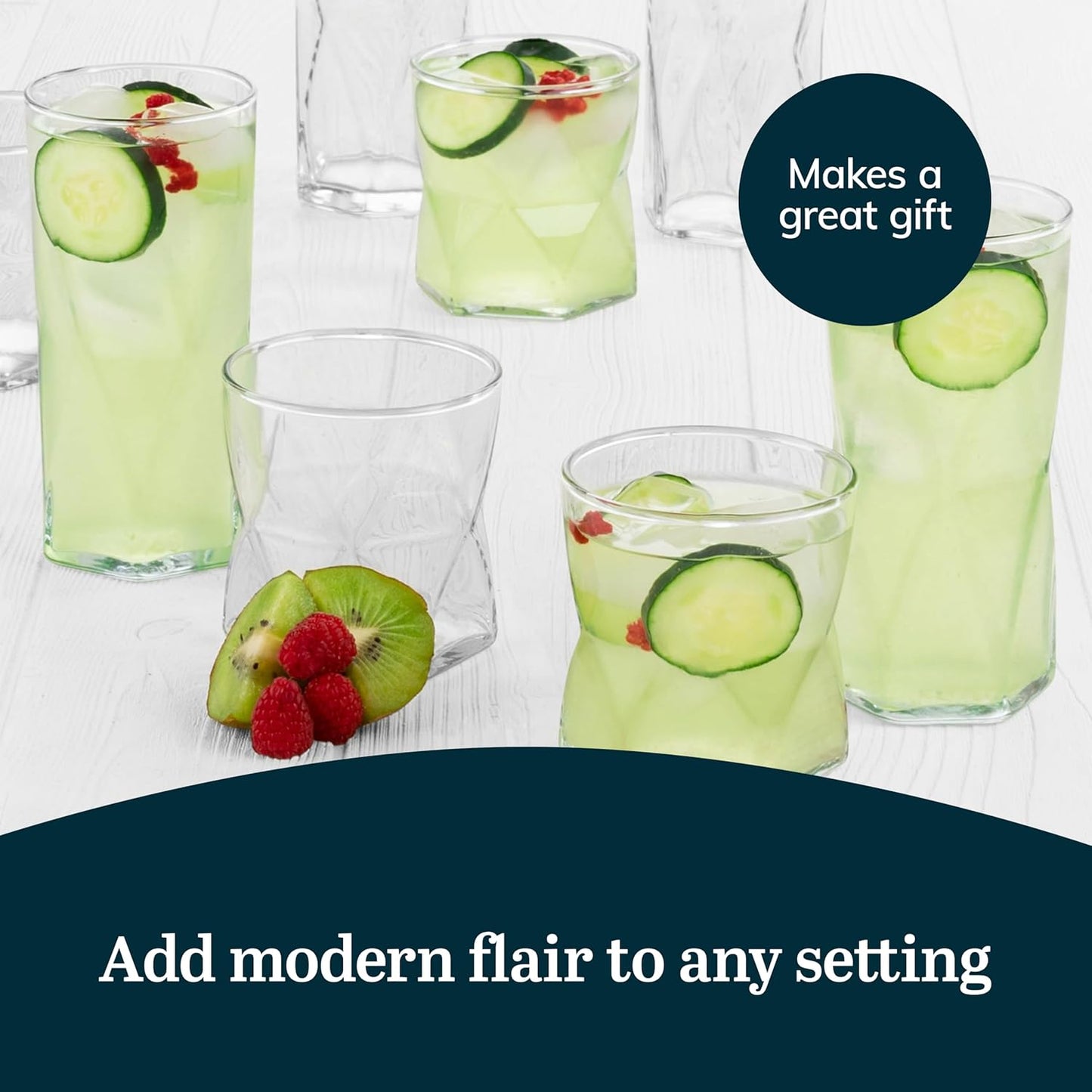 Libbey Rhombus Tumbler and Rocks Drinking Glasses Set of 16, Fun Geometric Glass Cups Set, Kitchen Glasses Set for Cocktails, Water, and Everyday Use