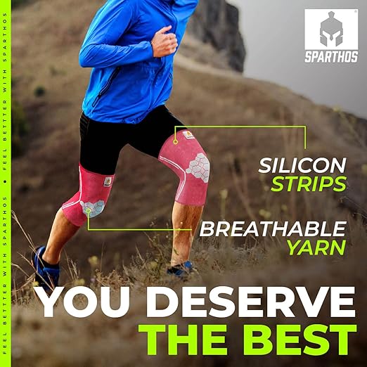Sparthos Knee Compression Sleeves (Pair) – Support Sports, Running, Joint, Knee Pain Relief – Knee Brace Men Women – Knee Sprains Strains Arthritis Ligament Injury Recovery (Pink-XL)