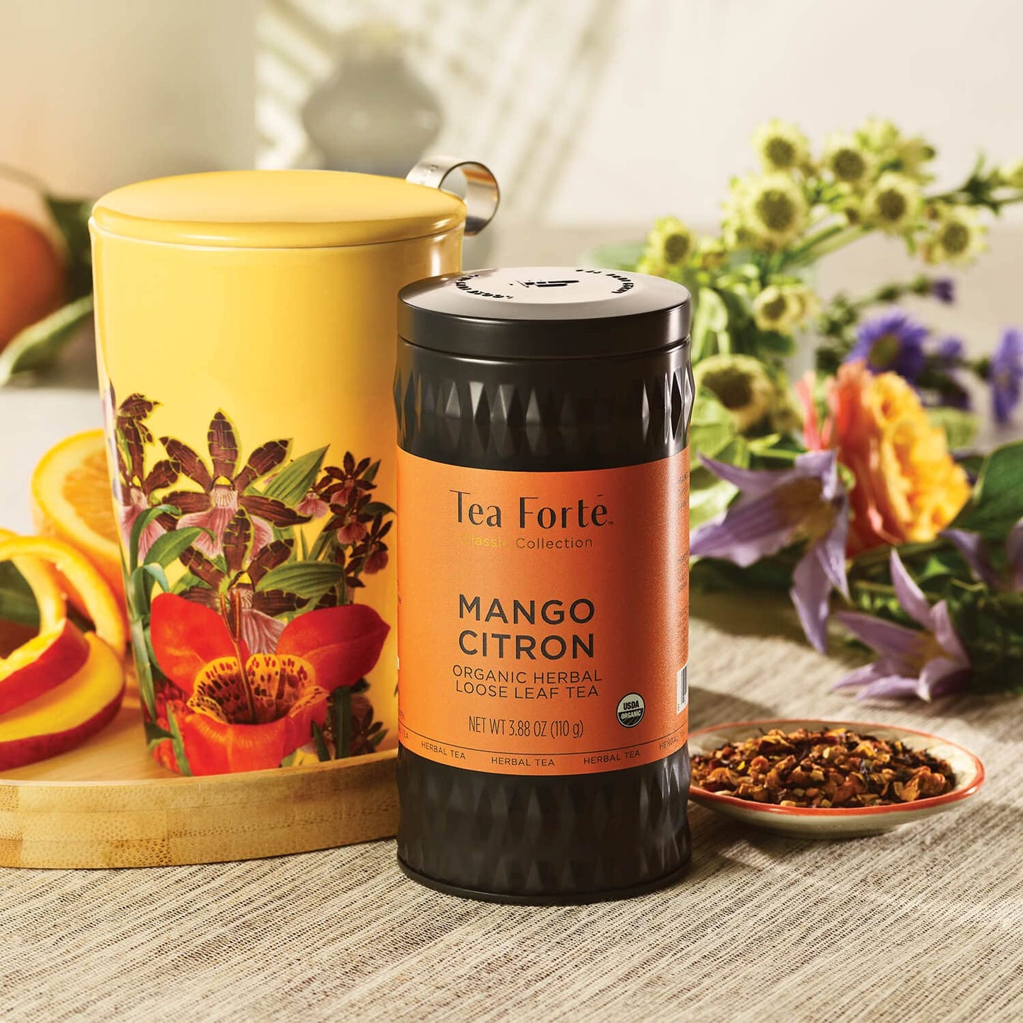 Tea Forte Mango Citron Premium Organic Loose Leaf Caffeine-Free Herbal Tea Blend Canister, Makes 35-50 Cups