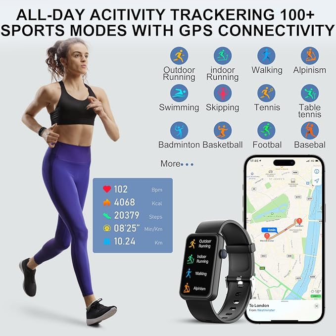 Smart Watch Health Fitness Tracker Watch for Women Men with Heart Rate Blood Oxygen Monitor Sleep Tracker 100+ Exercise Modes