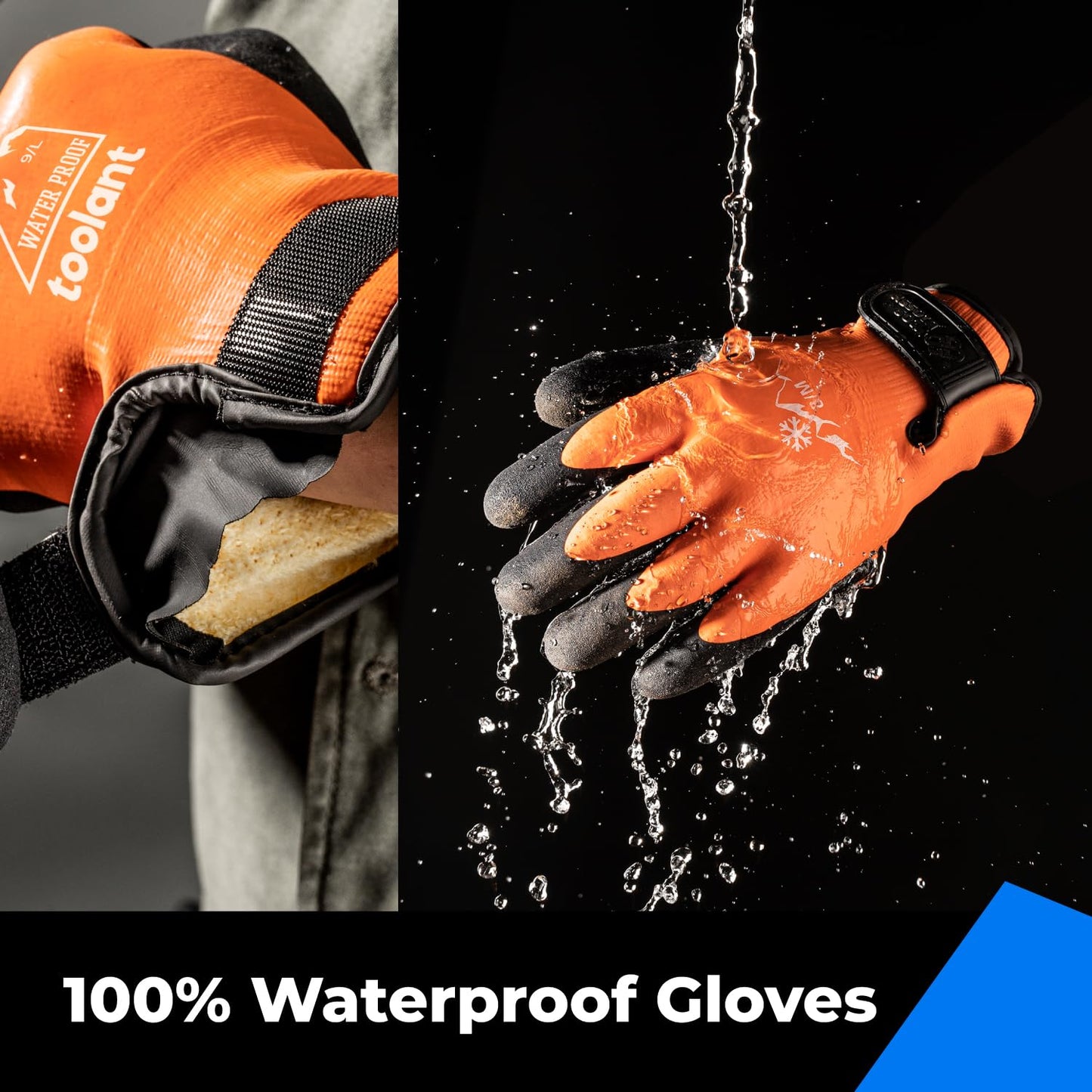 100% Waterproof Gloves for Men and Women, Winter Work Gloves for Cold Weather, Touchsreen, Thermal Gloves for Fishing, Gardening and Working in Freezer, With Grip, Orange, XX-Large