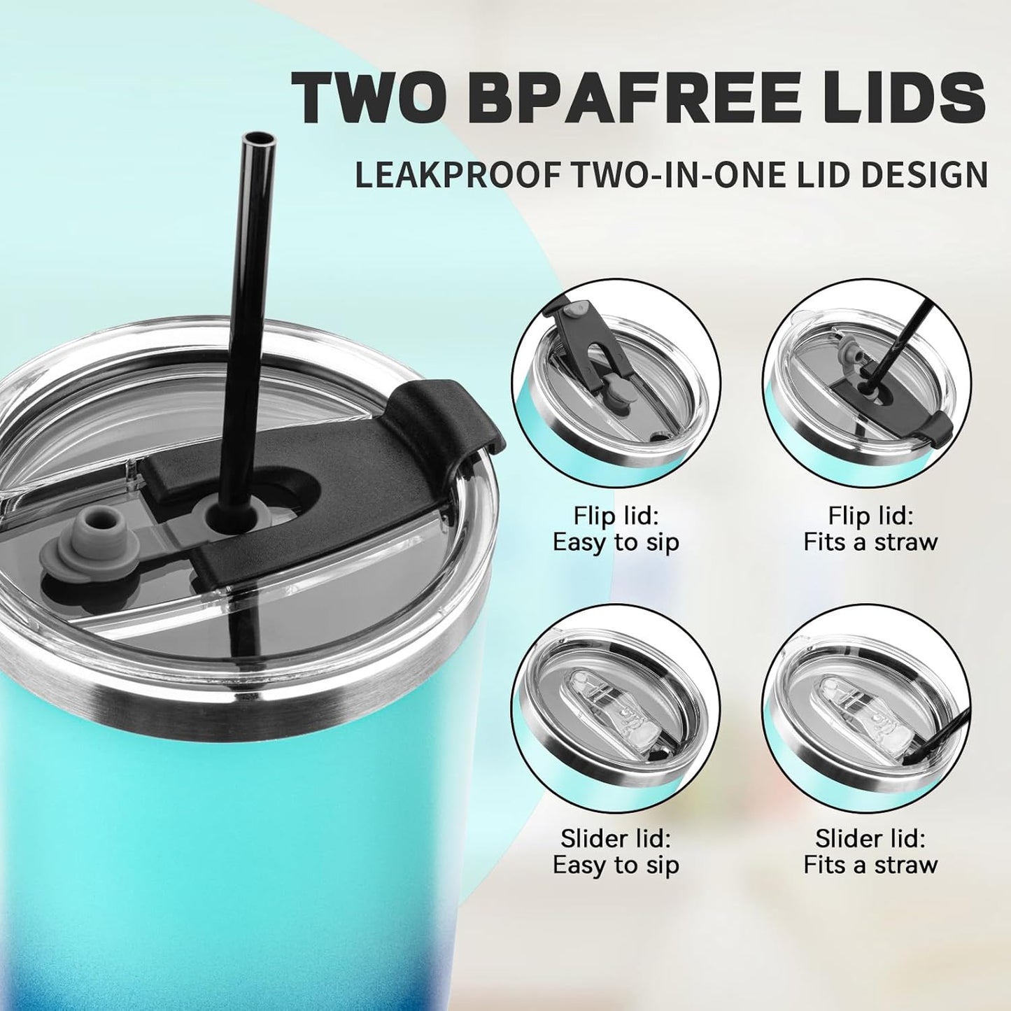 40 oz Tumbler with Lids and Straws, Stainless Steel Insulated Coffee Tumbler, Double Wall Vacuum Insulated Travel Mug Cup, Leakproof Thermal Coffee Cup for Hot and Cold Drink (Light Dark Blue)