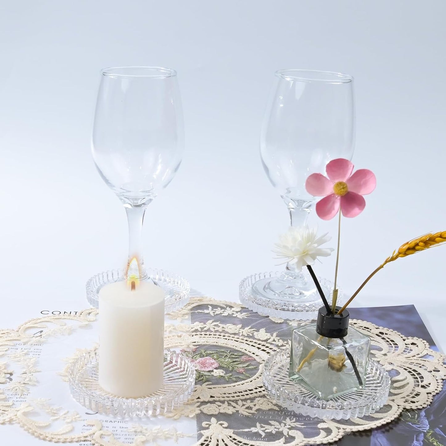 Glass Coaster 6 Pack Round Cup Coasters for Drinks,Crystal Coffee Coaster,Stylish Drink Coasters for Kitchen Bar Dining Room Living Room Office Decor and Jewelry Storage,Clear