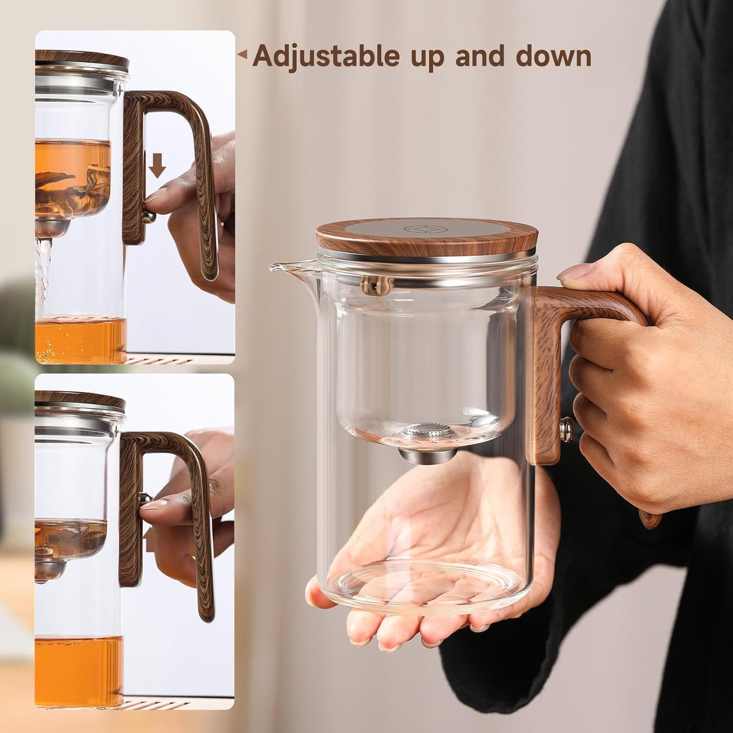 Enchanti Tea Pot, Magic Glass Teapot with Strainer,Magnetic Water Separation with Infuser -800ml/27.1oz
