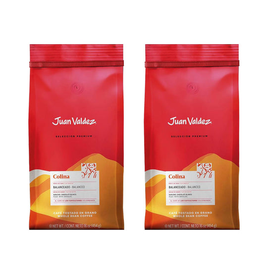 Juan Valdez Colina Whole Bean Coffee, Balanced Roast 16 OZ - Premium Colombian Coffee - Unique “Caracolito” beans produce a coffee of balanced flavor and mild texture (Pack of 2)