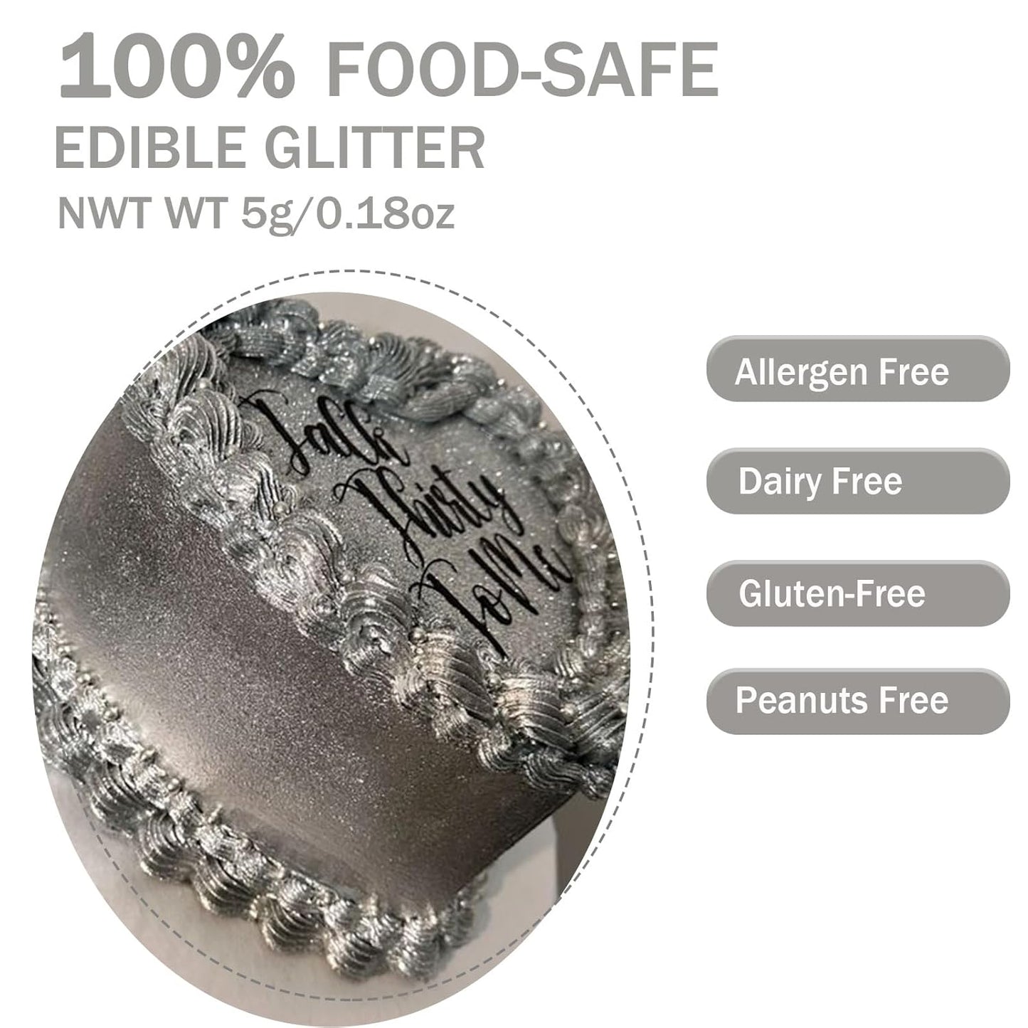 Silver Edible Glitter Glimmer Powder for Cakes Drinks - Colaele 5 grams Food Grade Luster Dust Metallic Food Decorating Sprinkle Disco Brew Dust for Cake Decorations Wine Beverage Candy Dessert, Vegan