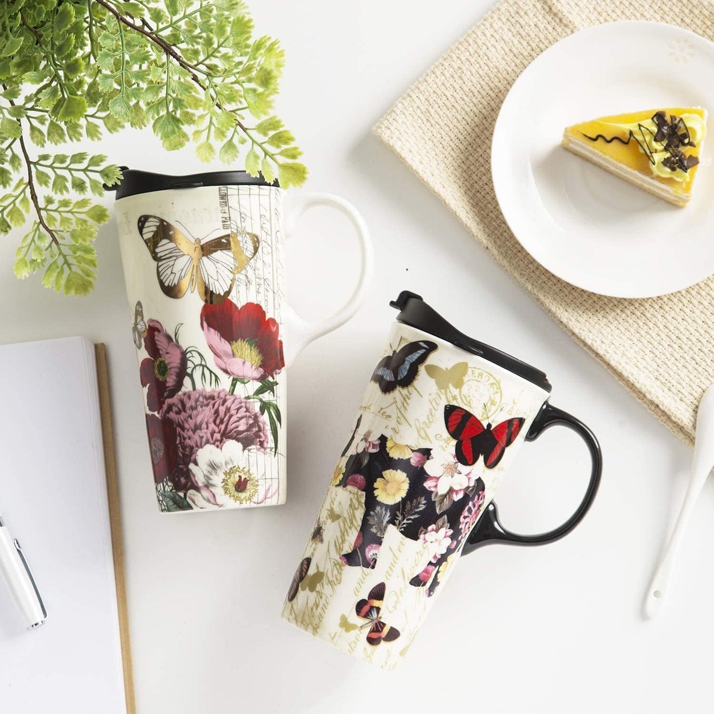 Topadorn Ceramic Travel Mug 17 oz. Coffee Latte Cup with Sealed Lid and Gift Box, Perfect for Coffee and Tea, 2 pack