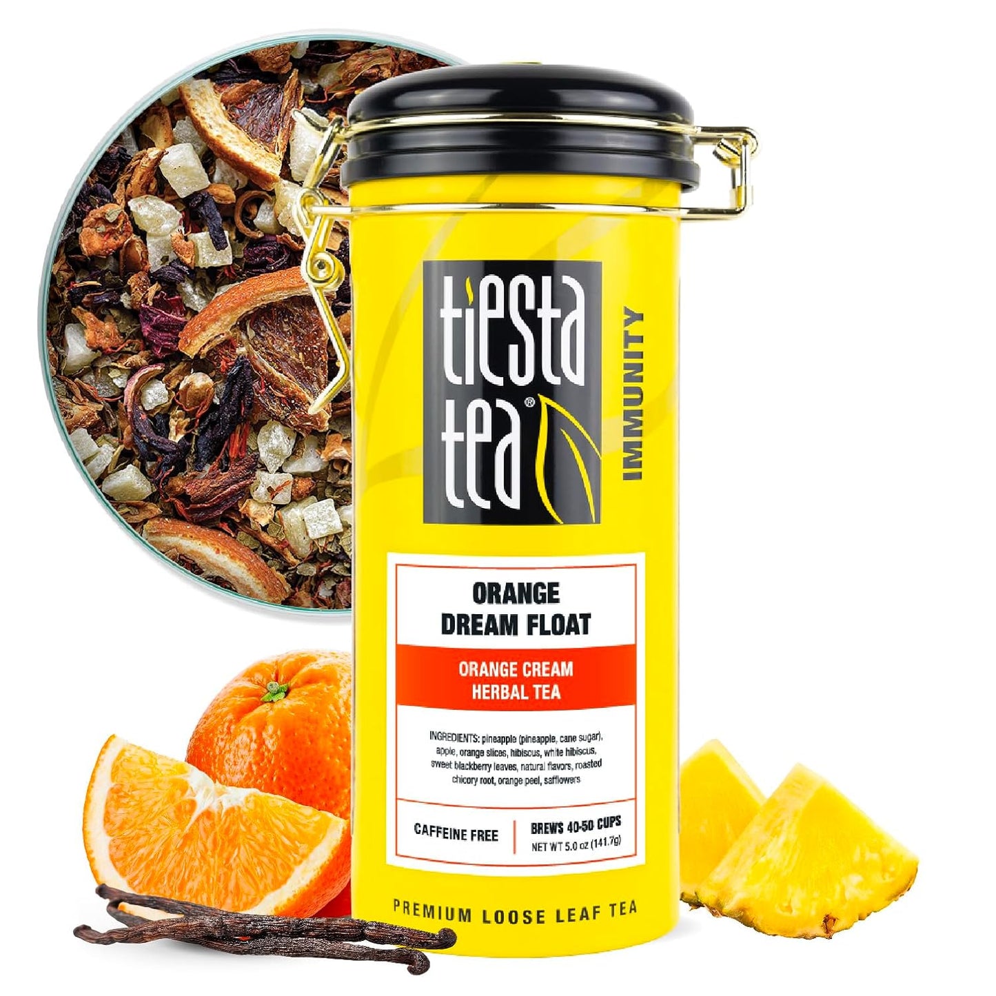 Tiesta Tea - Orange Dream Float Tea, Loose Leaf, Orange Cream Herbal Tea, Premium Caffeine-Free Tea Blend, Make Hot or Iced & Up to 50 Cups, 5 oz Refillable Tin