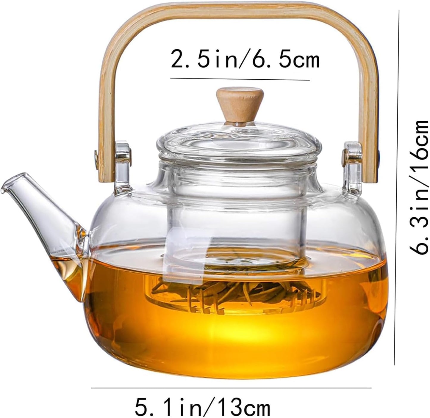 Glass Teapot with Infuser Clear Glass Tea Kettle 900 ml Tea Pot for Stove Top, Loose Tea, Tea Maker Gift,A