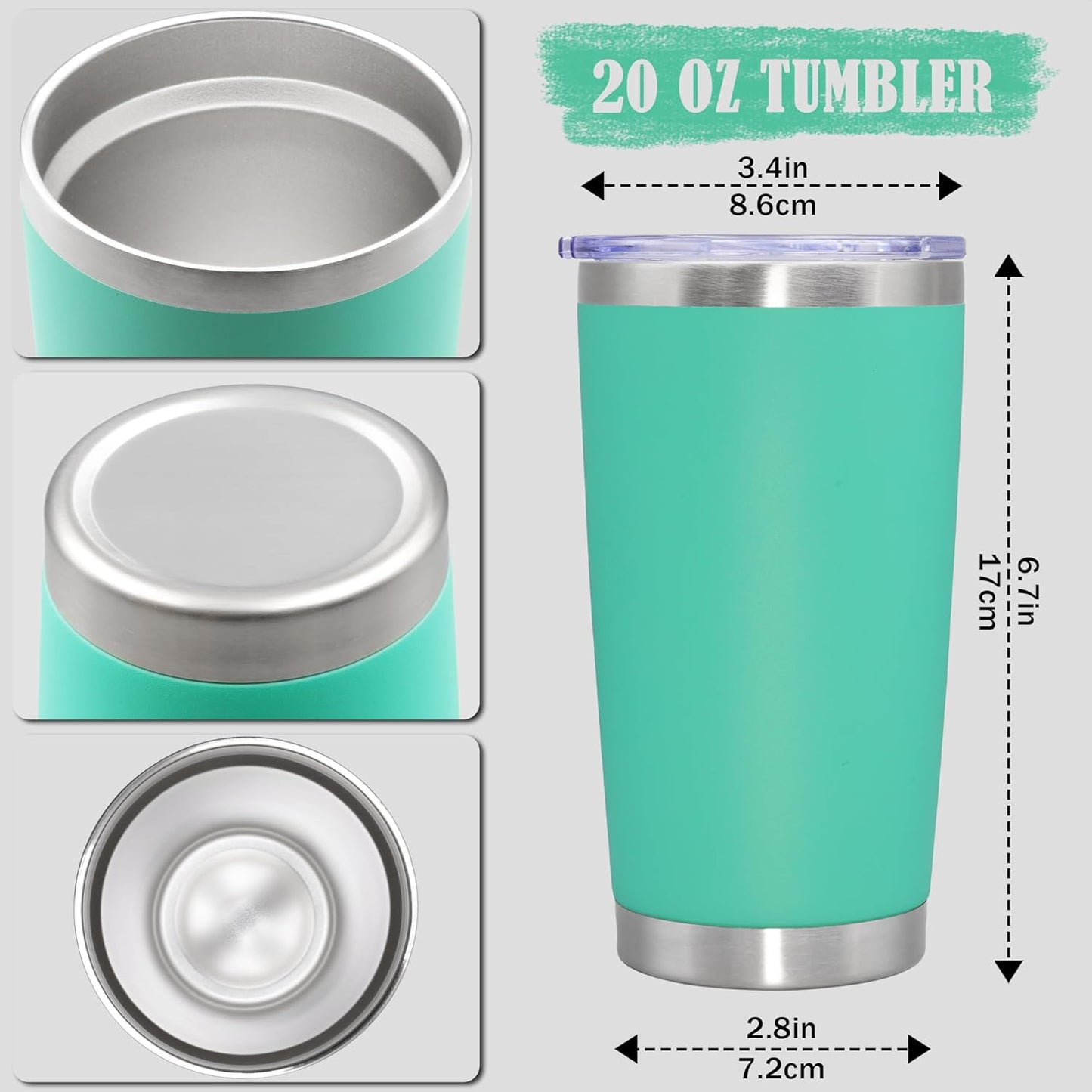 20 oz Tumbler Coffee Tavel Tumblers Bulk with Lid Stainless Steel Double Wall Vacuum Insulated Mug Powder Coated Cups fit Car Cupholder for Hot and Cold - Light Blue, 1Pack