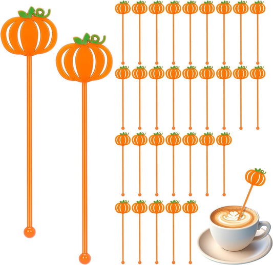 36 Pcs Fall Cocktail Stirrers, Pumpkin Drink Stirrers Plastic Swizzle Sticks Reusable Coffee Stirrer Stir Sticks for Halloween Autumn Thanksgiving Party Tea Coffee Bar Decoration