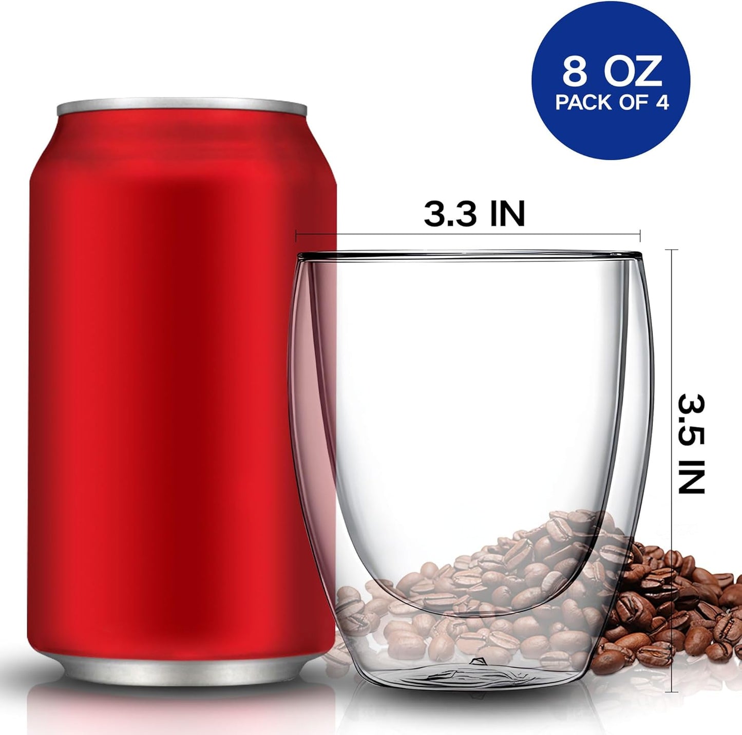 Set of 4 Double Walled Glass Coffee Mugs 8 Ounces Insulated Layer Coffee Cups Borosilicate Glass Espresso Cup for Hot Beverage,Cappuccino,Tea,Latte,Wine,Microwave Safe